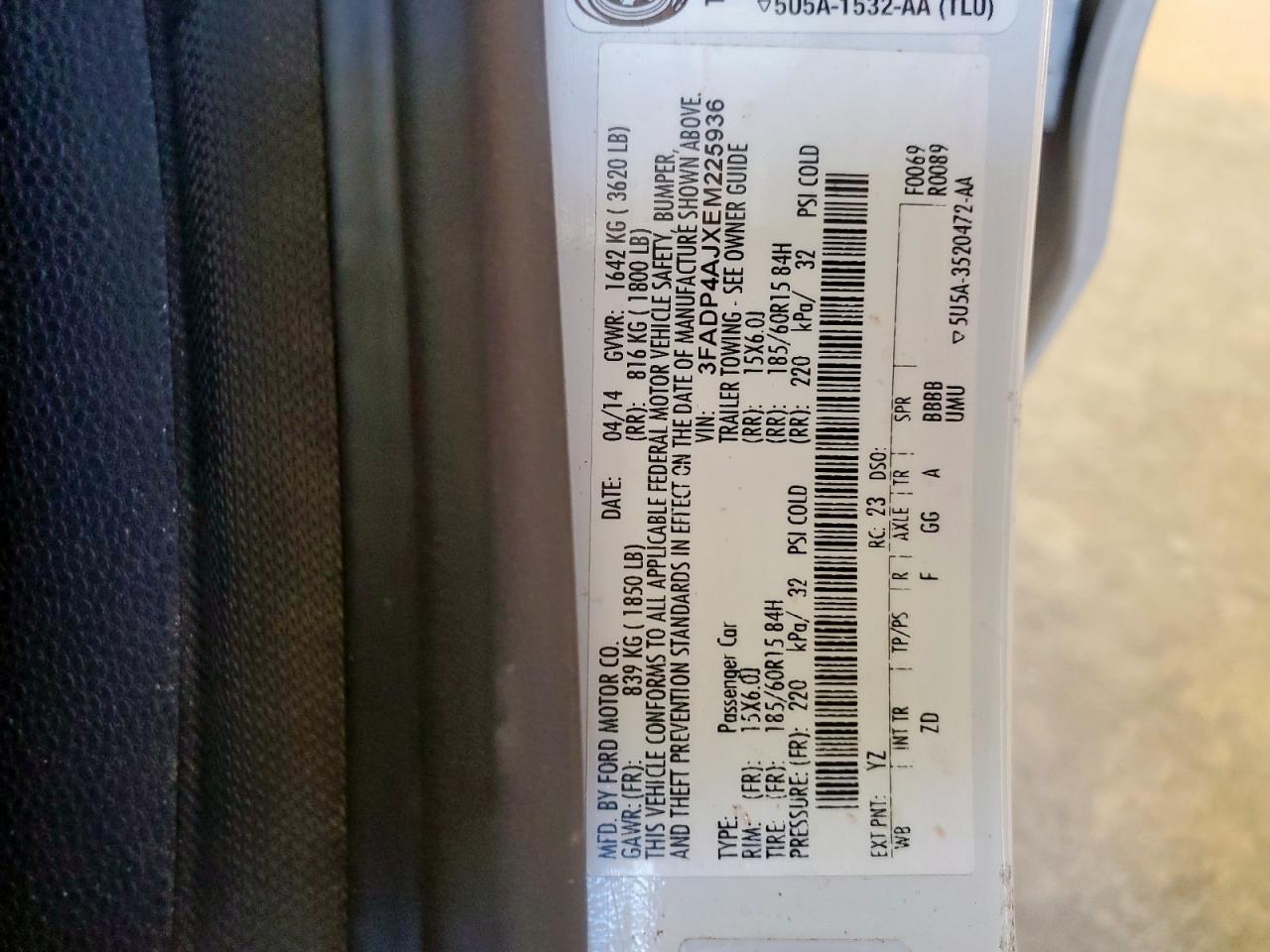 2014 Ford Fiesta S VIN: 3FADP4AJXEM225936 Lot: 91926205