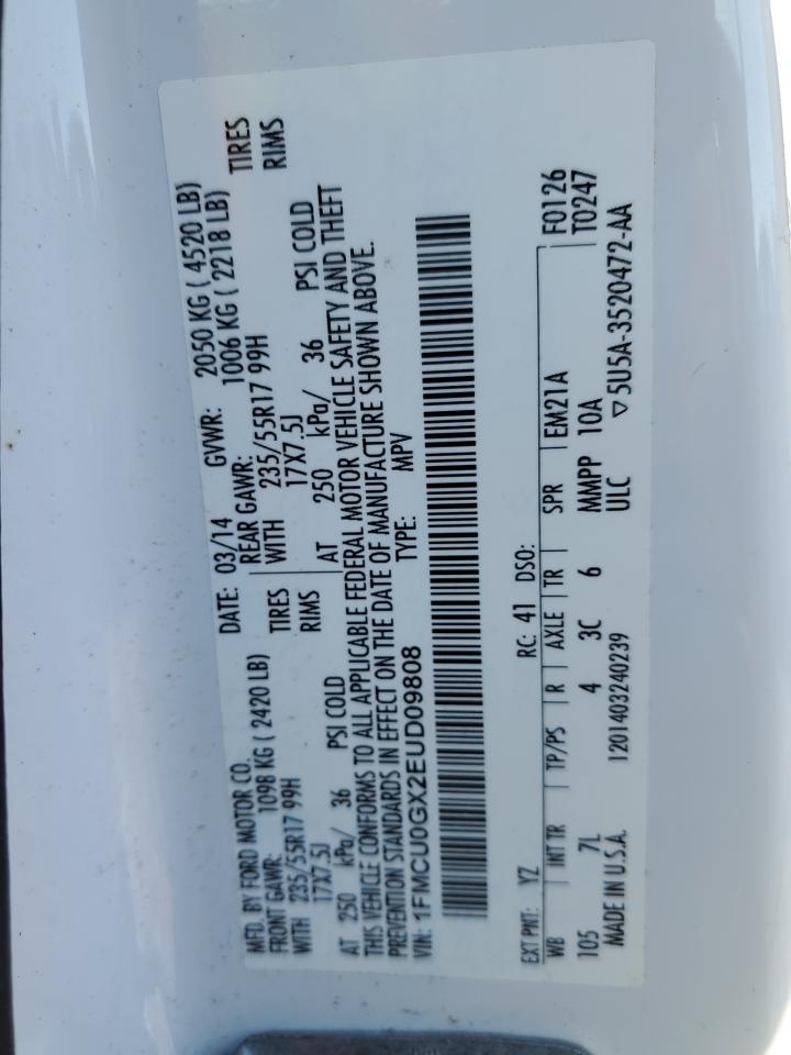 2014 Ford Escape Se VIN: 1FMCU0GX2EUD09808 Lot: 91800225