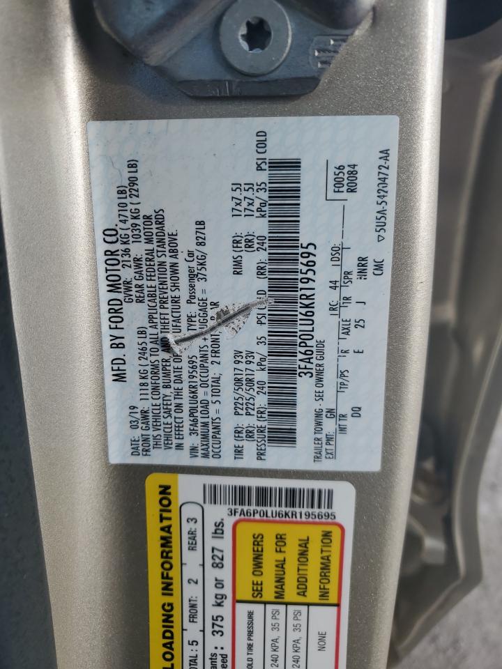 2019 Ford Fusion Se VIN: 3FA6P0LU6KR195695 Lot: 93187225