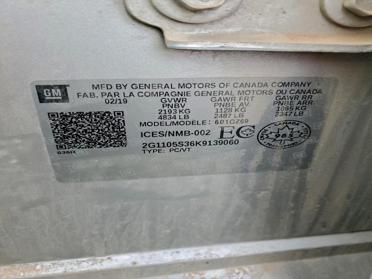 2019 Chevrolet Impala Premier VIN: 2G1105S36K9139060 Lot: 94285615