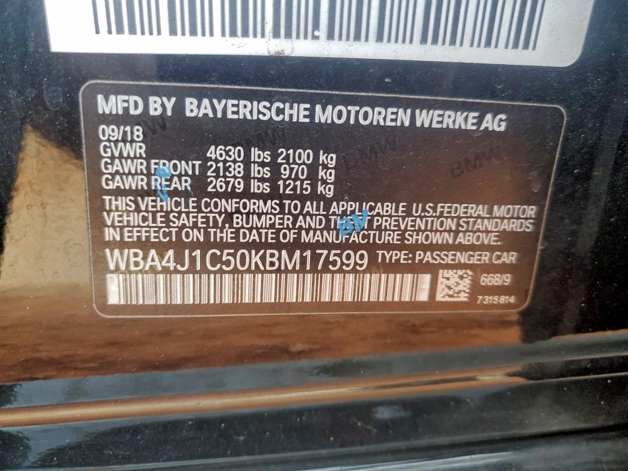 2019 BMW 430I Gran Coupe VIN: WBA4J1C50KBM17599 Lot: 92457635