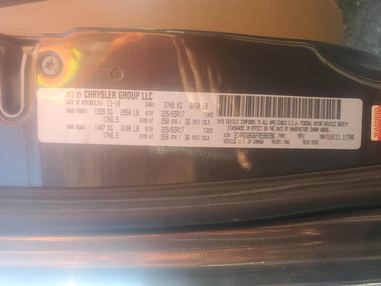 2015 Dodge Grand Caravan Se VIN: 2C4RDGBG6FR598396 Lot: 90872045