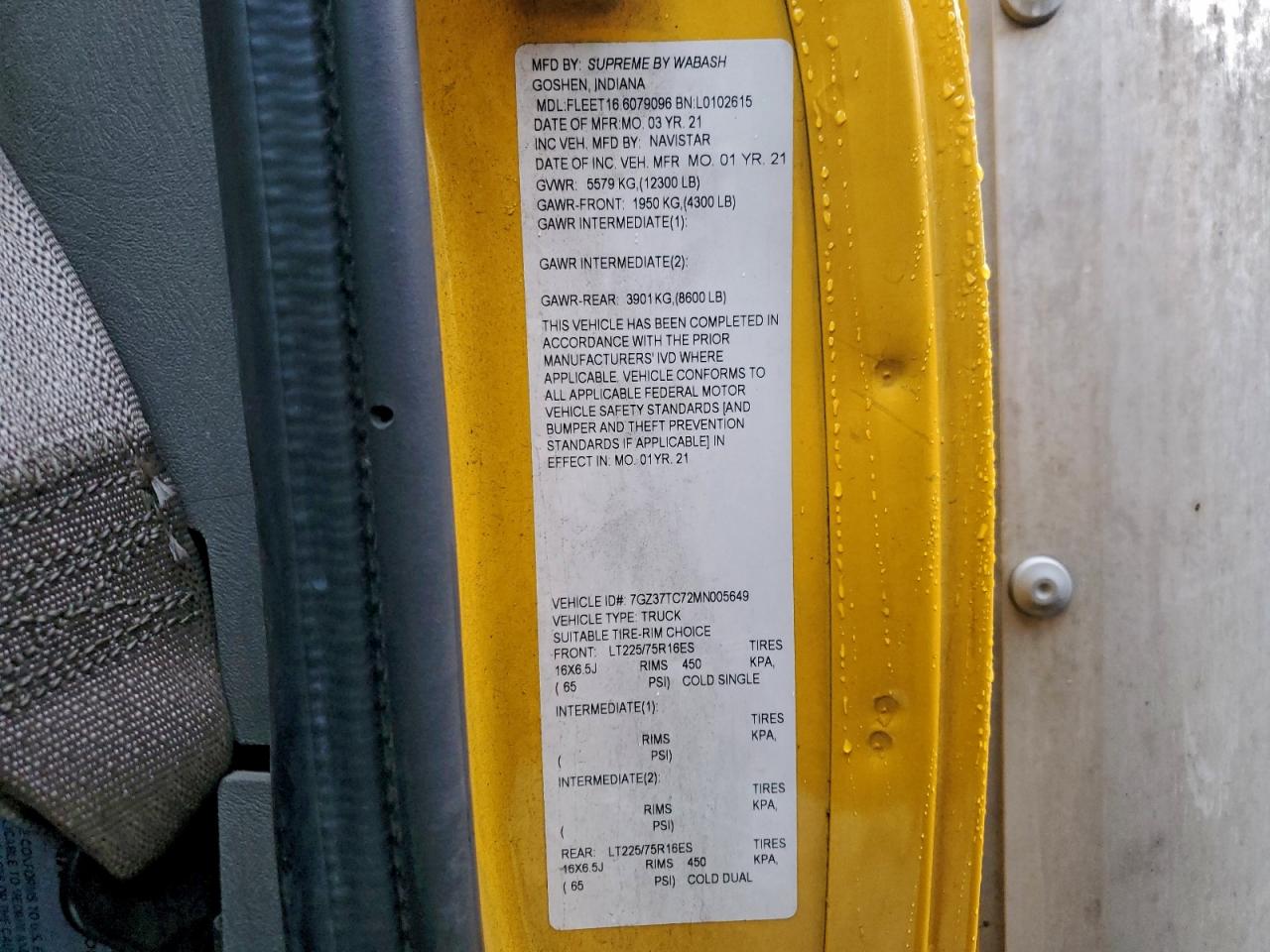 2021 GMC Savana Cut - Box Truck VIN: 7GZ37TC72MN005649 Lot: 94289715