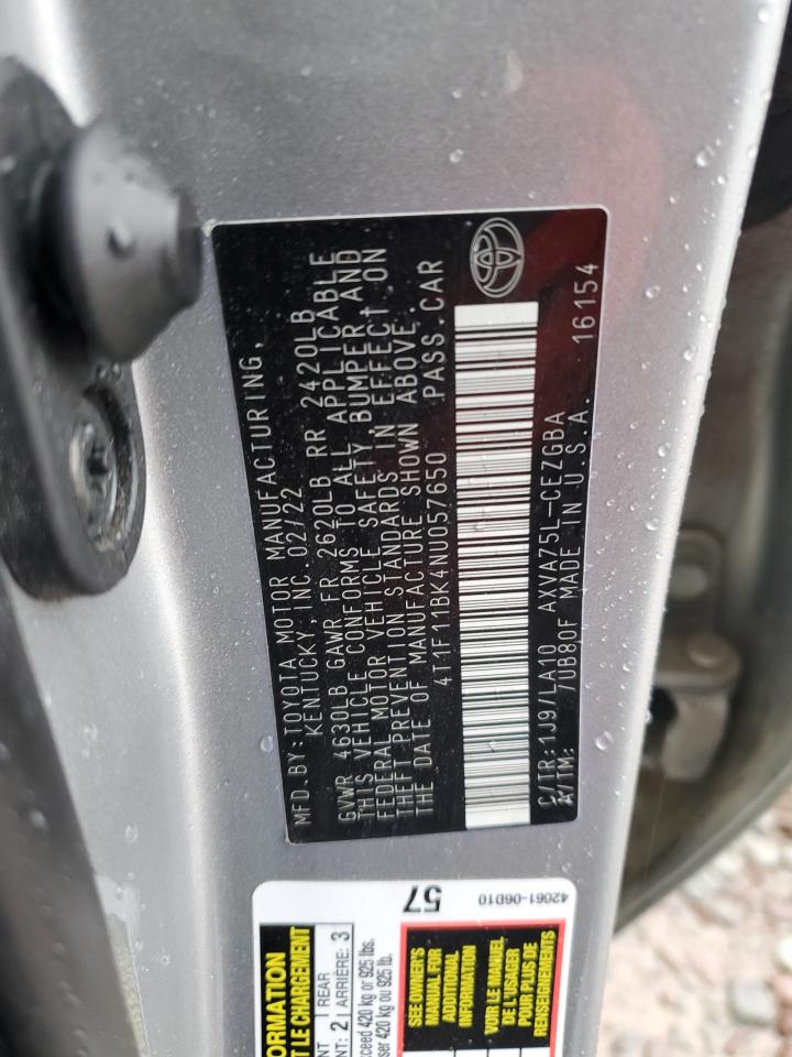 2022 Toyota Camry Xle VIN: 4T1F11BK4NU057650 Lot: 91585945