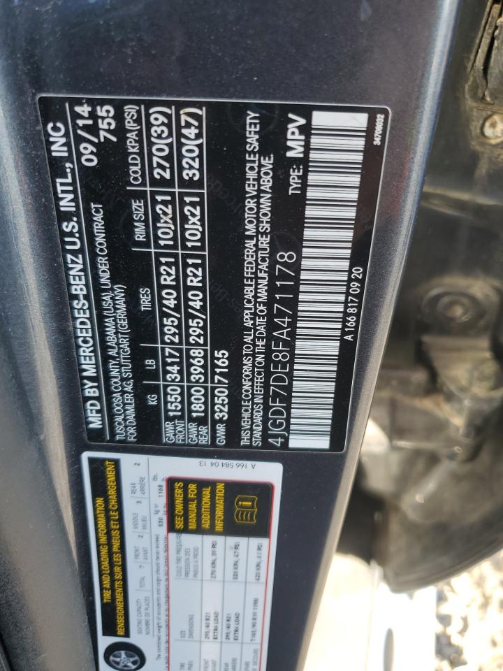 2015 Mercedes-Benz Gl 550 4Matic VIN: 4JGDF7DE8FA471178 Lot: 91310725