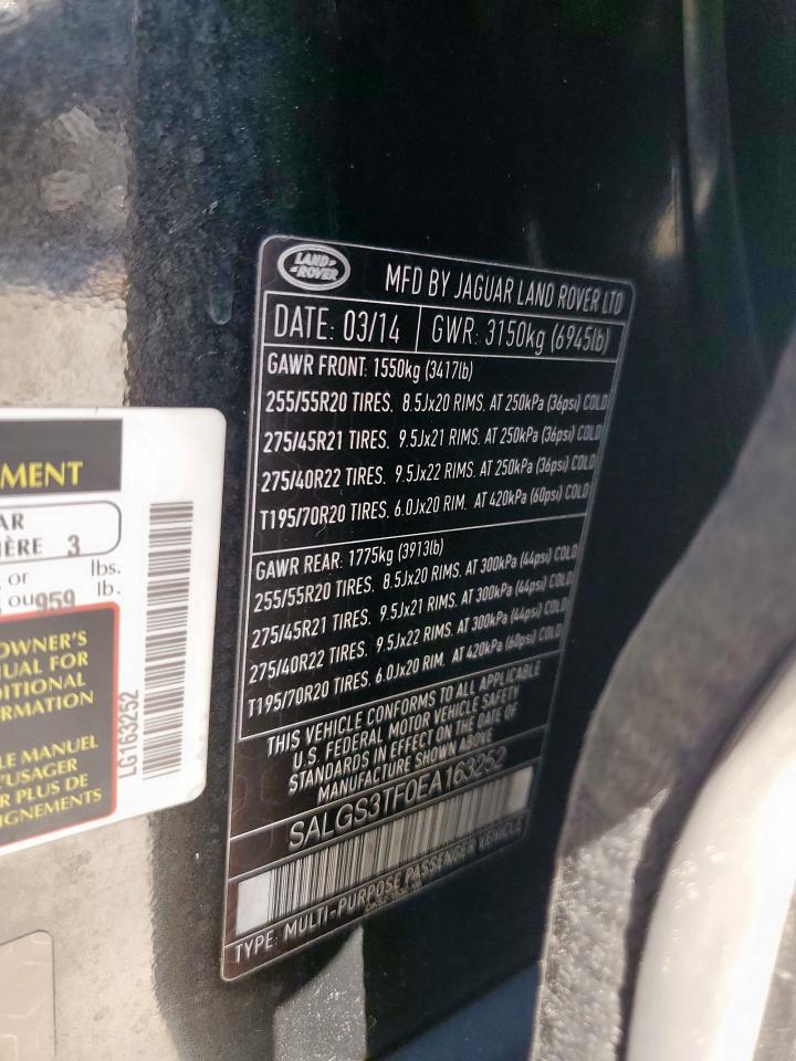 2014 Land Rover Range Rover Supercharged VIN: SALGS3TF0EA163252 Lot: 89912745