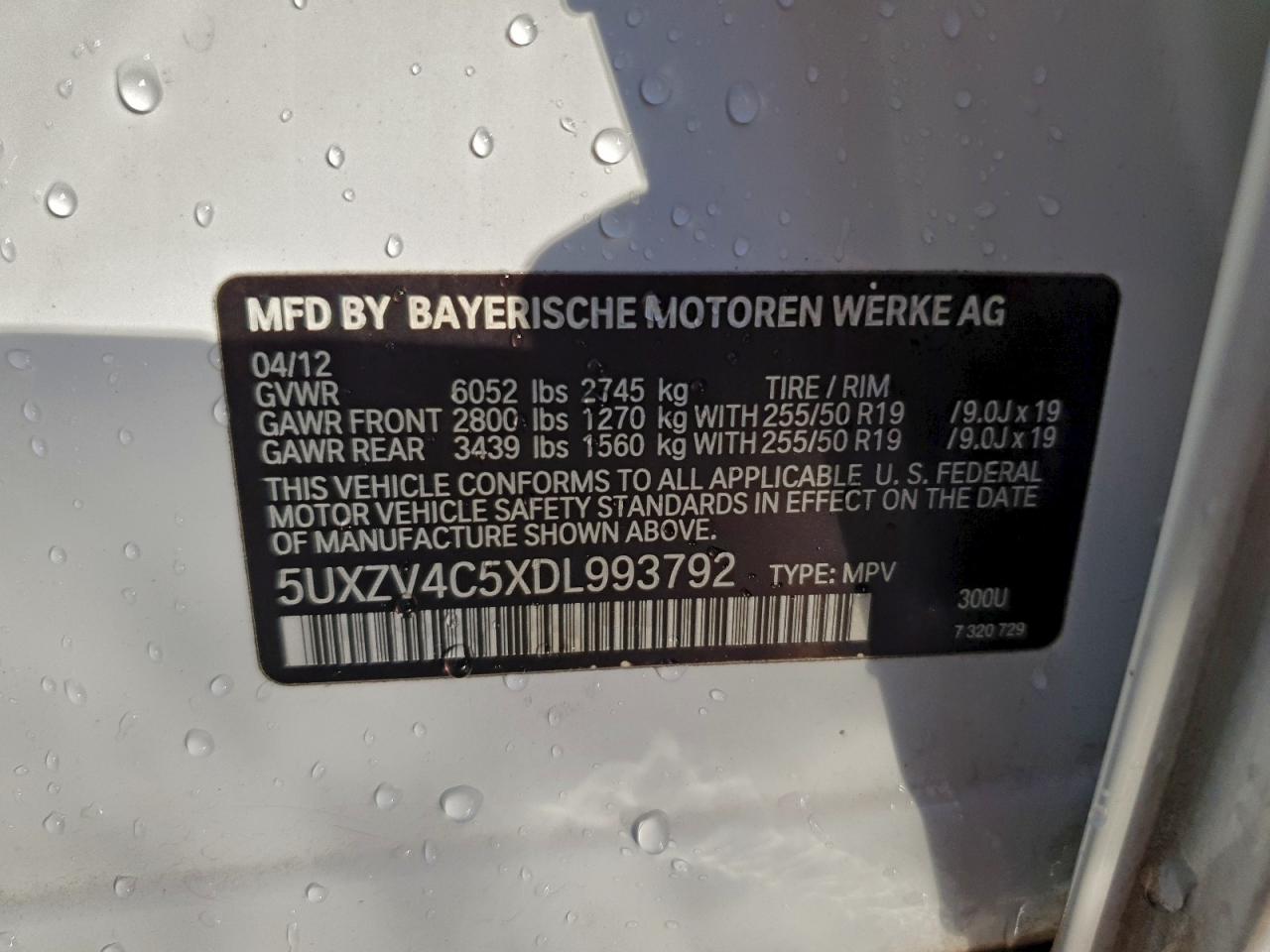 2013 BMW X5 xDrive35I VIN: 5UXZV4C5XDL993792 Lot: 93640405