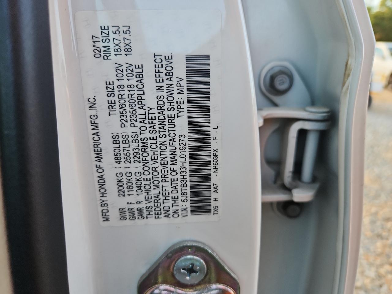 2017 Acura Rdx VIN: 5J8TB3H33HL019273 Lot: 91059085