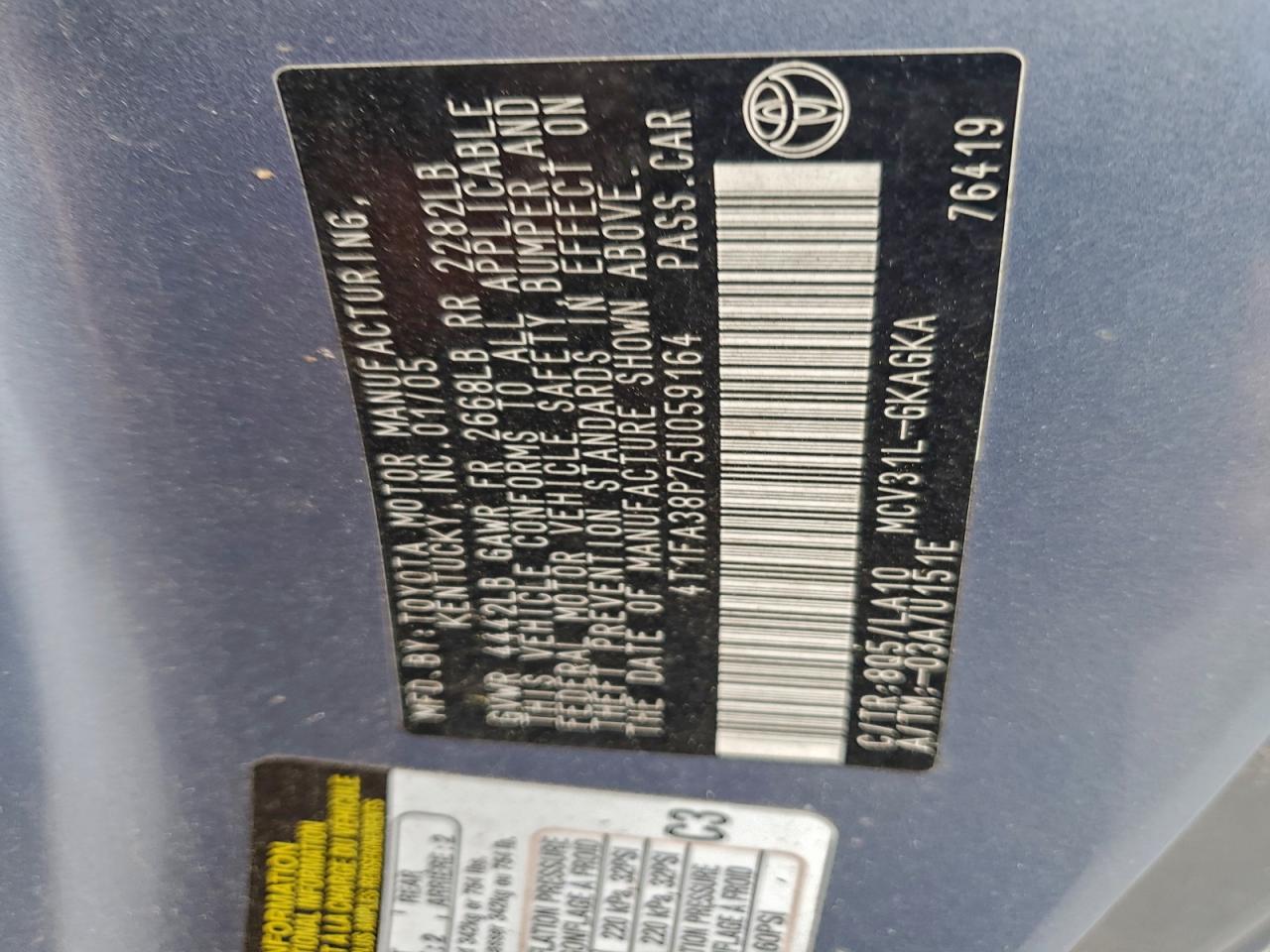 2005 Toyota Camry Solara Se VIN: 4T1FA38P75U059164 Lot: 93845115