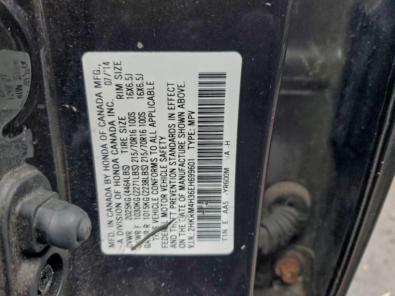 2014 Honda Cr-V Lx VIN: 2HKRM4H36EH699601 Lot: 93602745