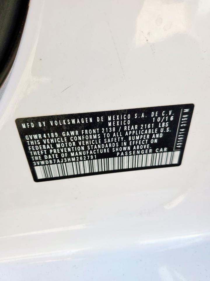 2017 Volkswagen Jetta Se VIN: 3VWDB7AJ3HM262791 Lot: 92937685