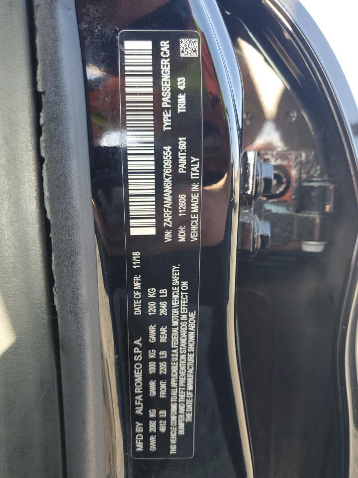 2019 Alfa Romeo Giulia VIN: ZARFAMAN6K7609554 Lot: 93720905