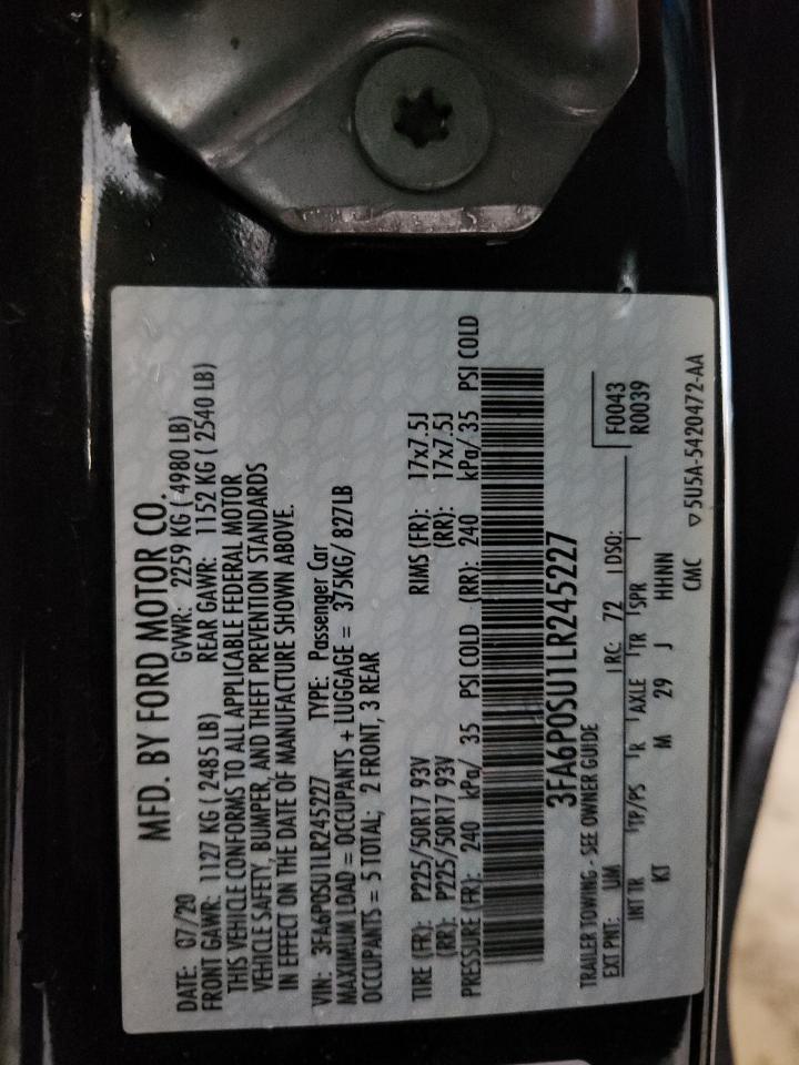 2020 Ford Fusion Titanium VIN: 3FA6P0SU1LR245227 Lot: 93030335