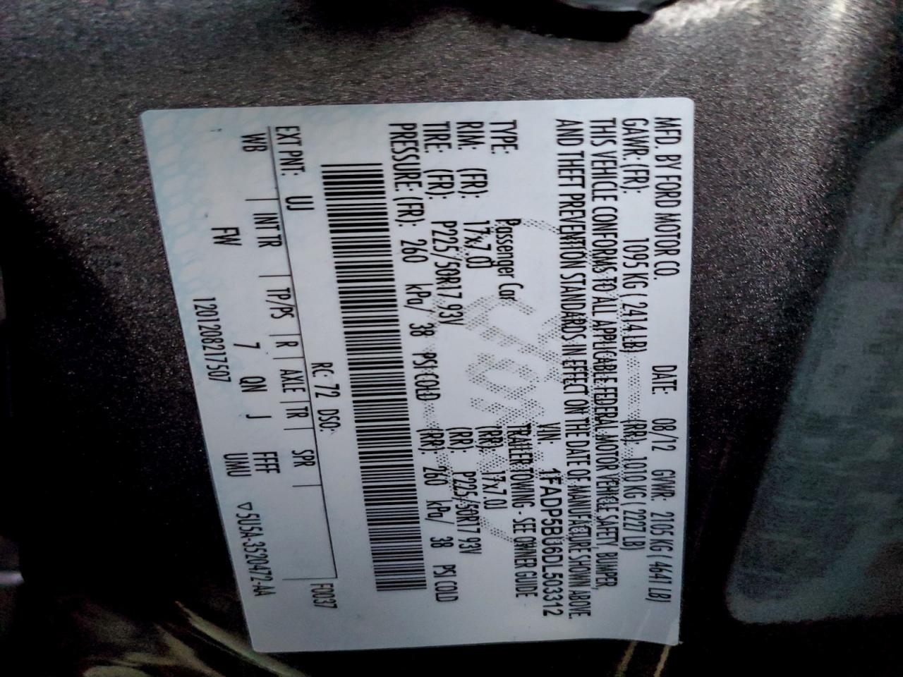 2013 Ford C-Max Sel VIN: 1FADP5BU6DL503312 Lot: 93911335