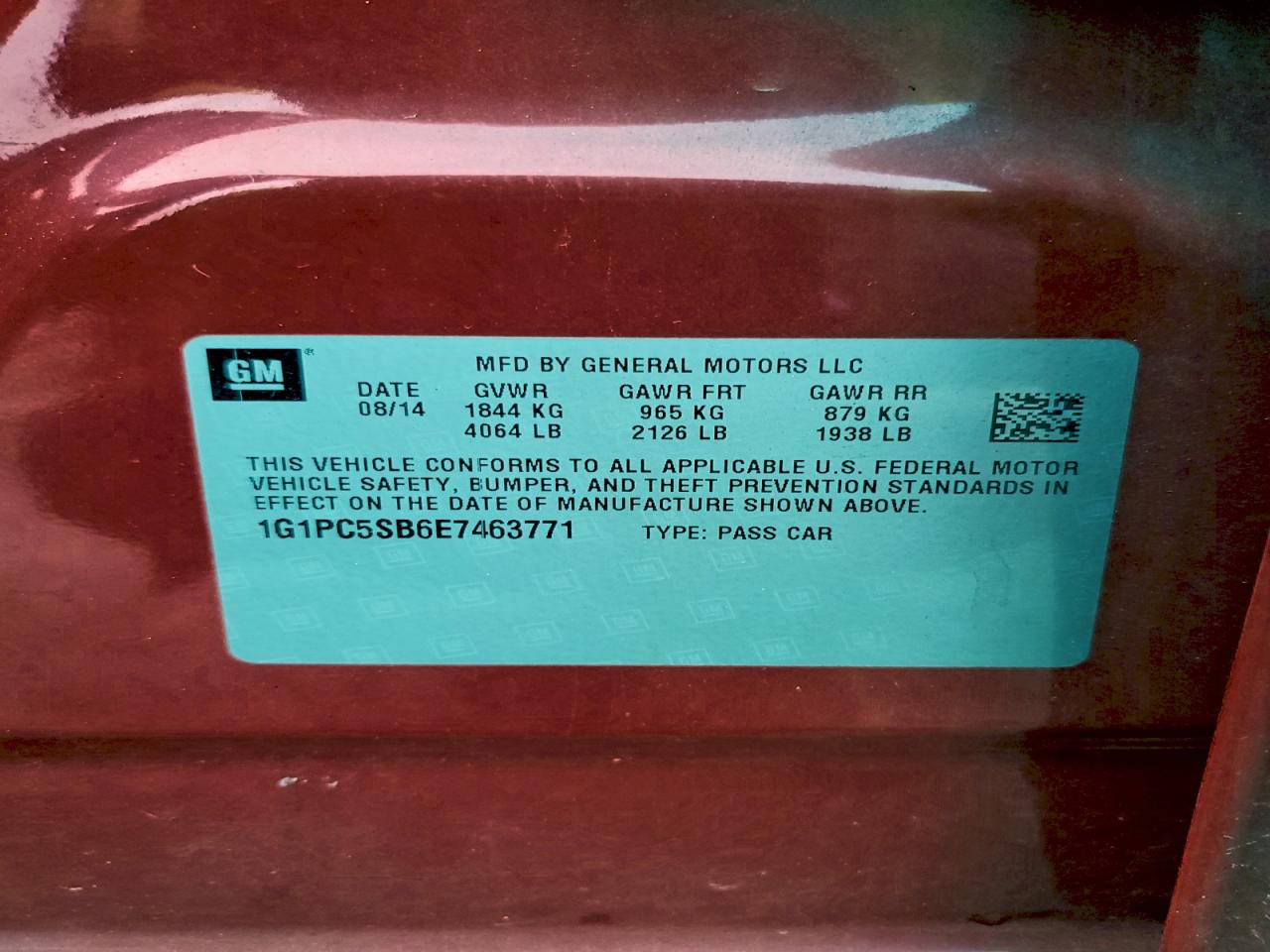 2014 Chevrolet Cruze Lt VIN: 1G1PC5SB6E7463771 Lot: 94315505