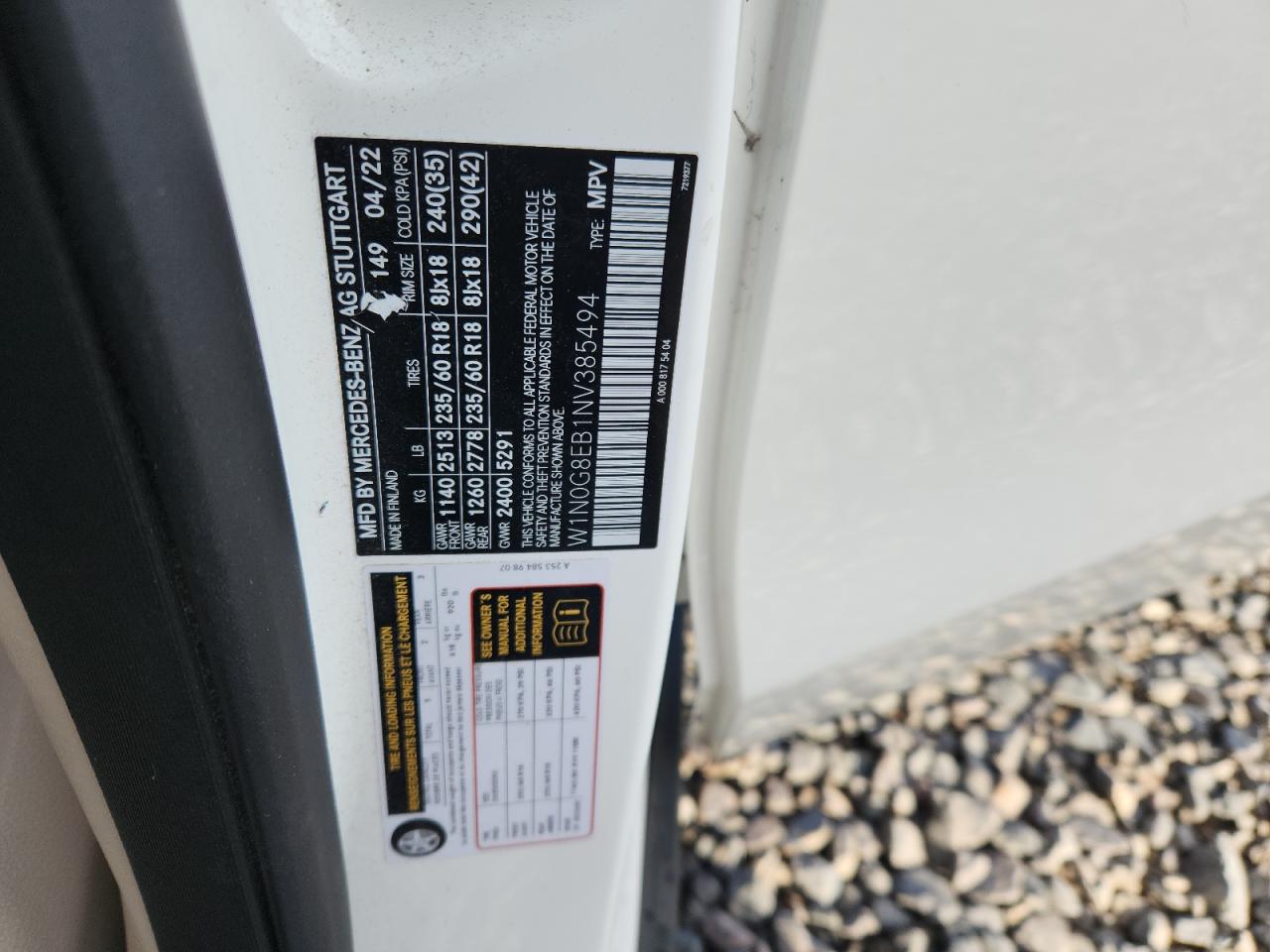 2022 Mercedes-Benz Glc 300 4Matic VIN: W1N0G8EB1NV385494 Lot: 92288425