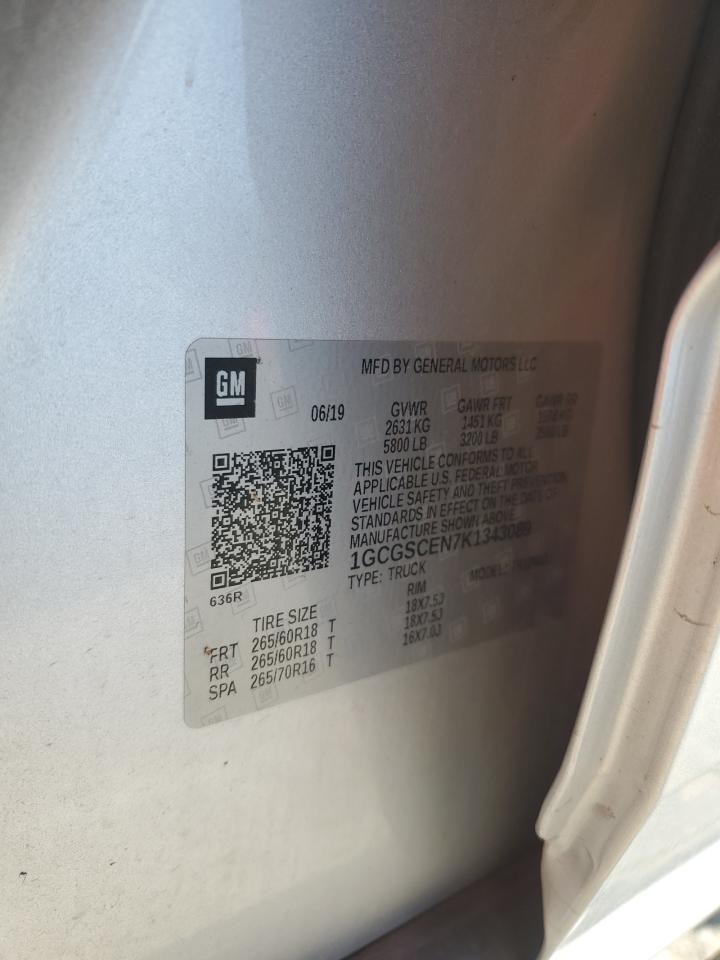 2019 Chevrolet Colorado Lt VIN: 1GCGSCEN7K1343089 Lot: 91773685