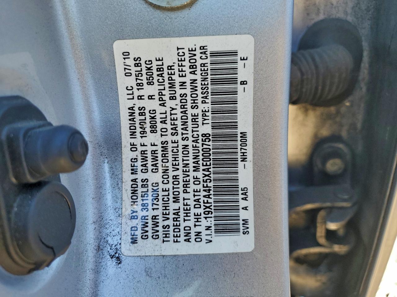 2010 Honda Civic Gx VIN: 19XFA4F5XAE000758 Lot: 94407155