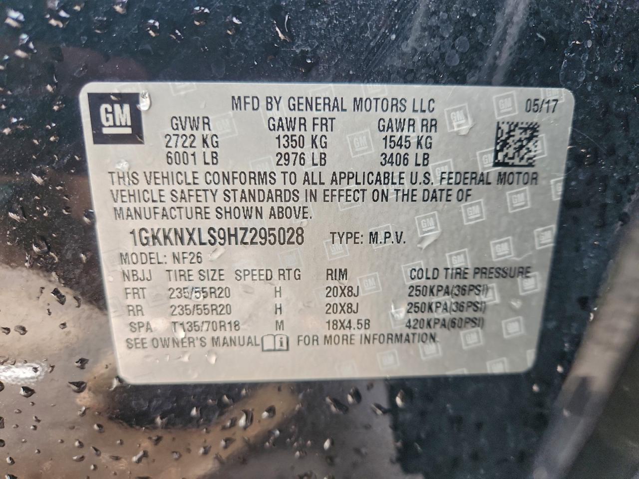 2017 GMC Acadia Denali VIN: 1GKKNXLS9HZ295028 Lot: 93765865