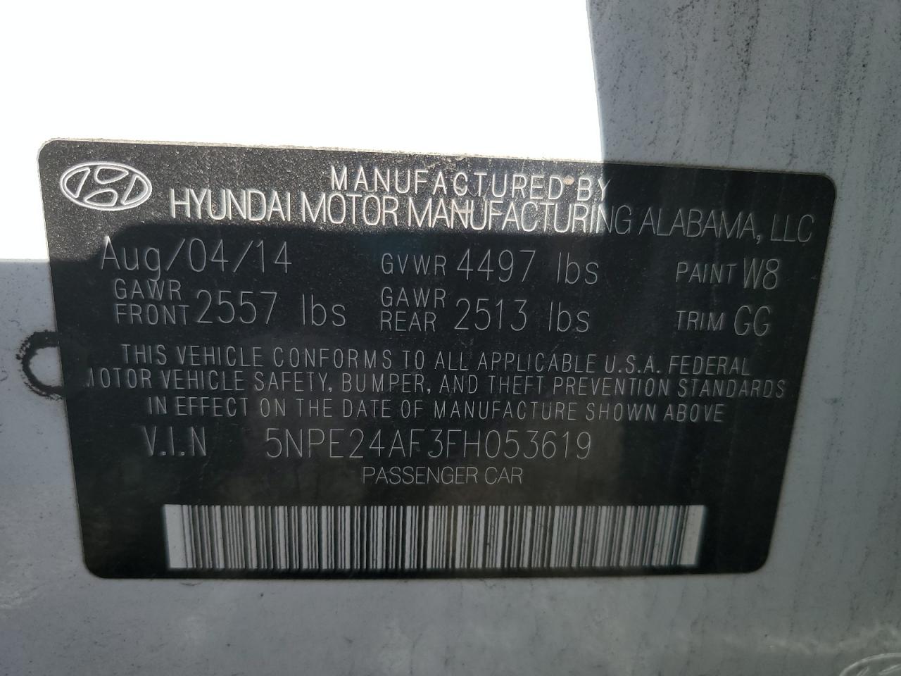 2015 Hyundai Sonata Se VIN: 5NPE24AF3FH053619 Lot: 93456685