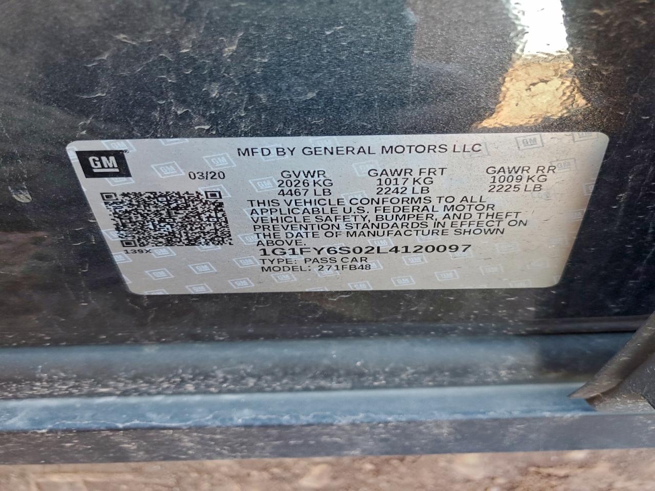 2020 Chevrolet Bolt Ev Lt VIN: 1G1FY6S02L4120097 Lot: 94293005