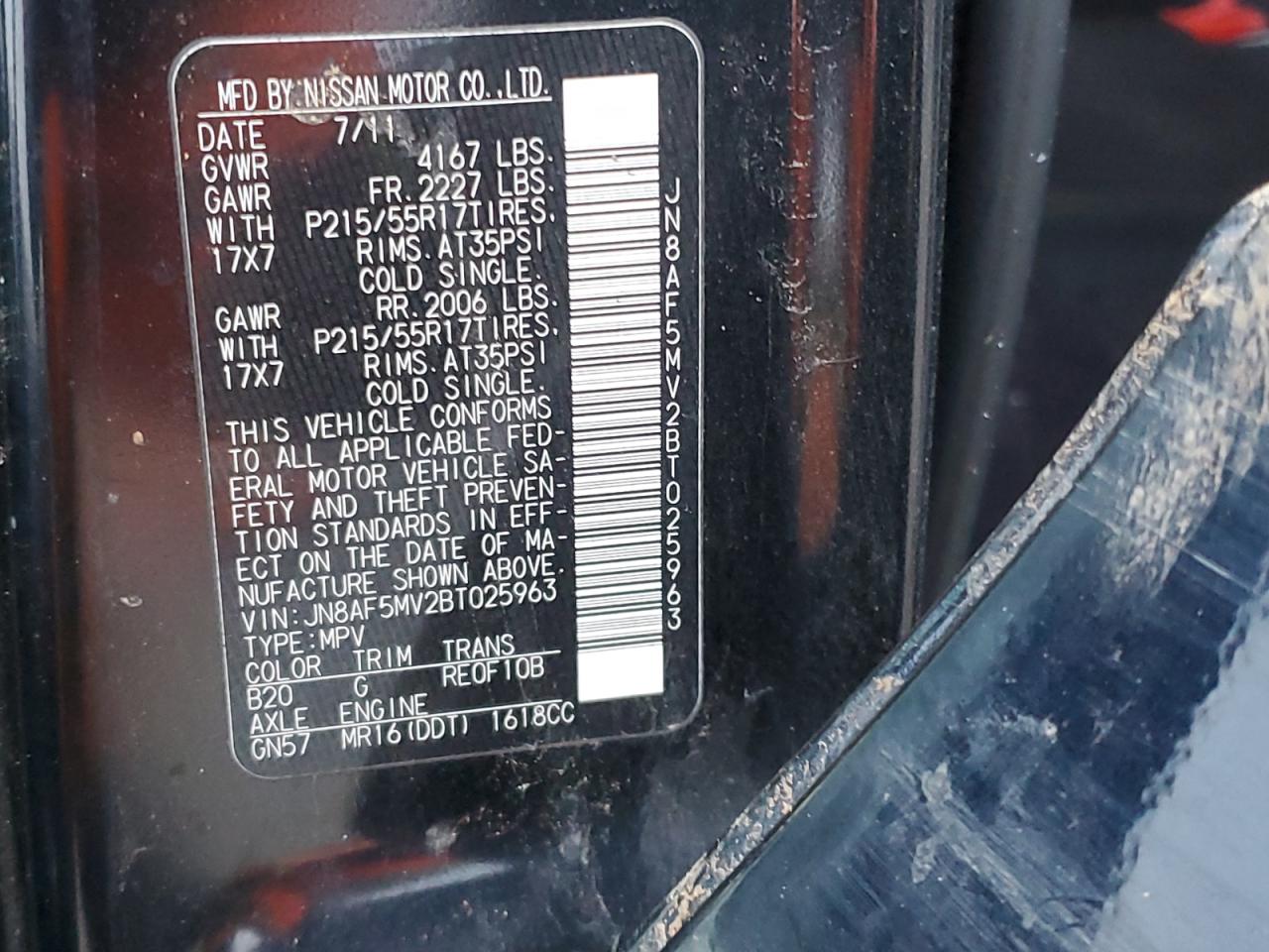 2011 Nissan Juke S VIN: JN8AF5MV2BT025963 Lot: 91916725