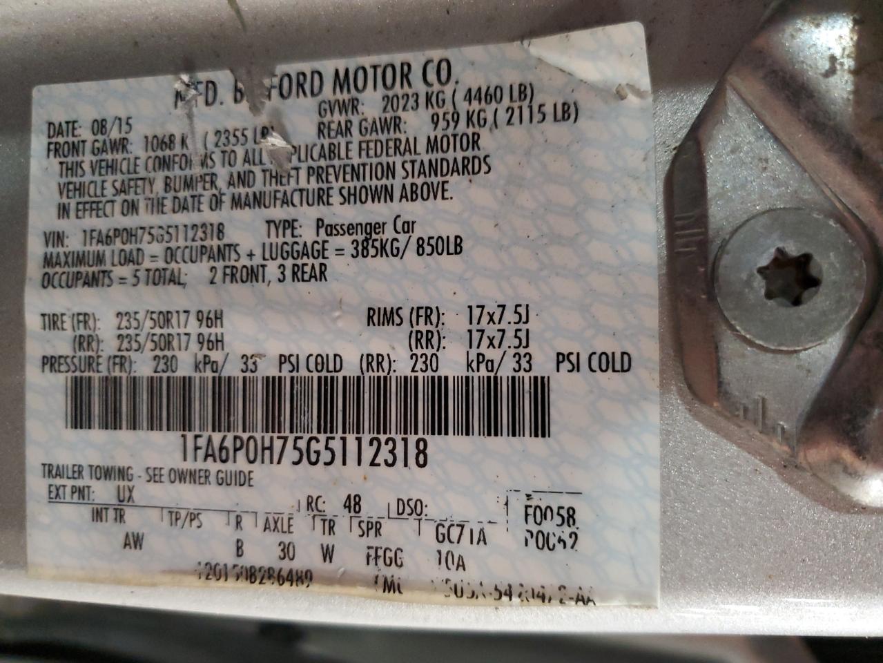 2016 Ford Fusion Se VIN: 1FA6P0H75G5112318 Lot: 93739175