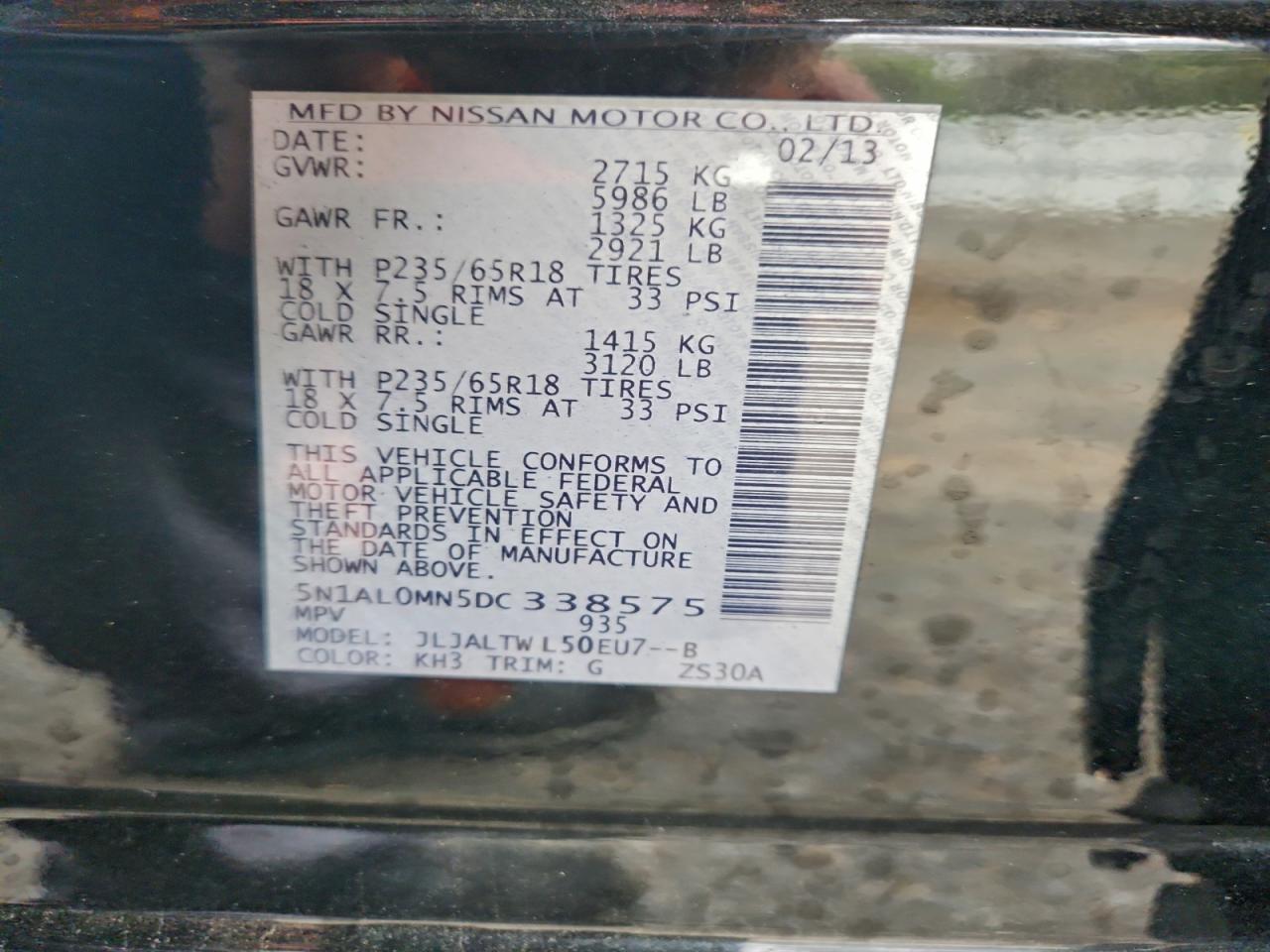 2013 Infiniti Jx35 VIN: 5N1AL0MN5DC338575 Lot: 92676845