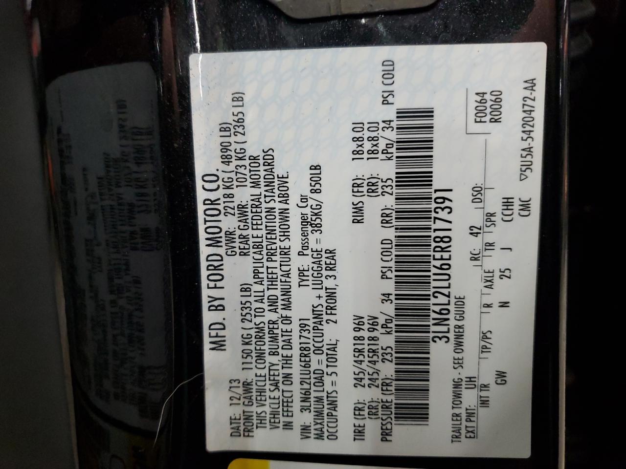 2014 Lincoln Mkz Hybrid VIN: 3LN6L2LU6ER817391 Lot: 91230165