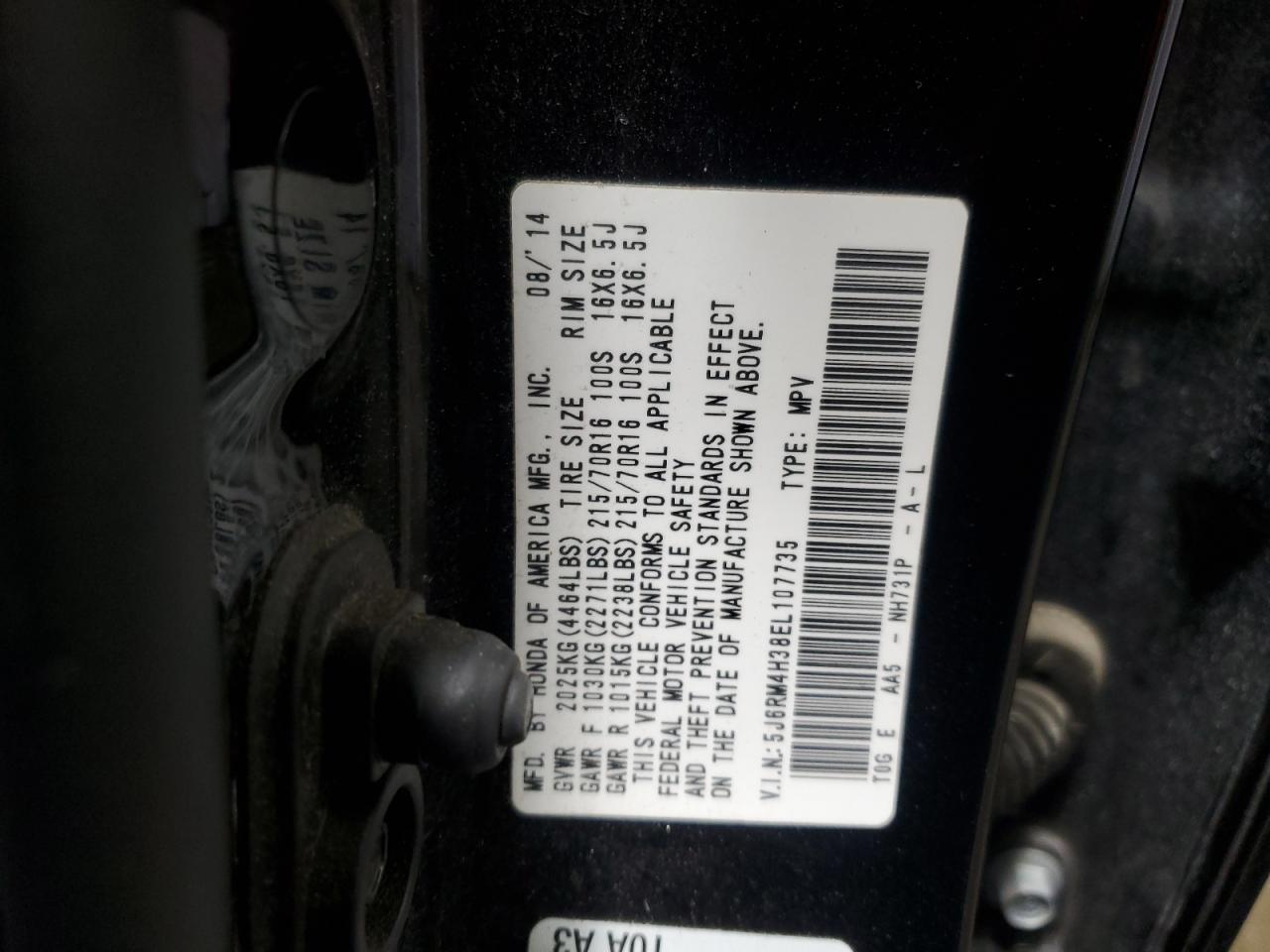 2014 Honda Cr-V Lx VIN: 5J6RM4H38EL107735 Lot: 92380695