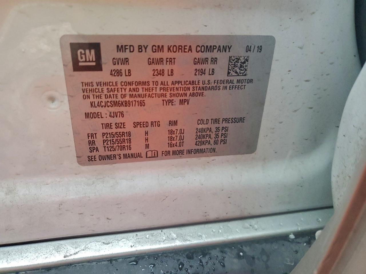 2019 Buick Encore Essence VIN: KL4CJCSM6KB917165 Lot: 94267545