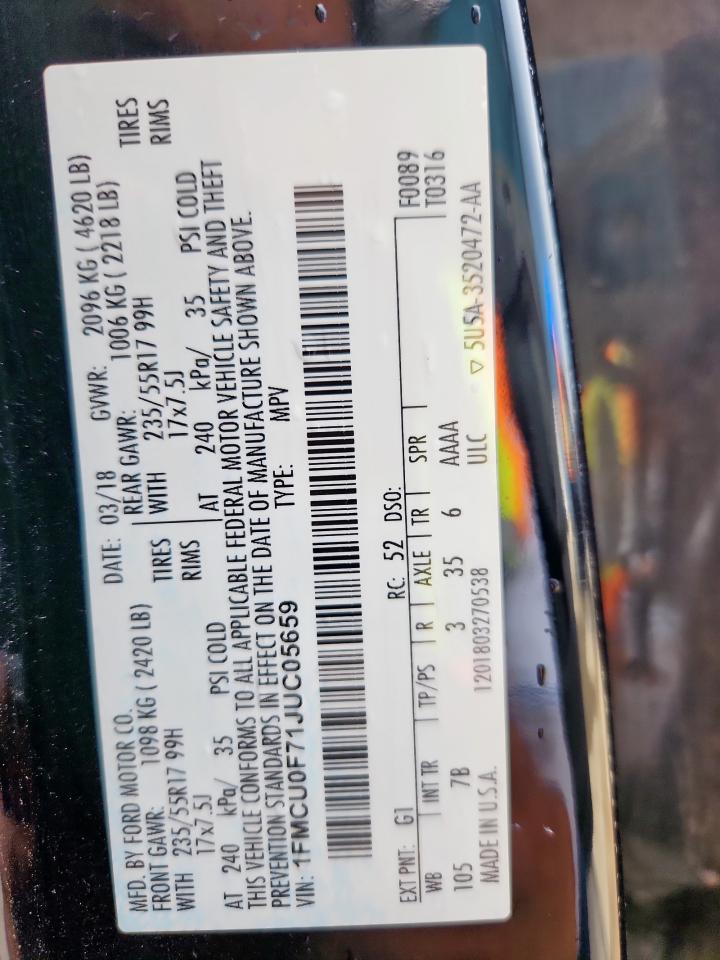 2018 Ford Escape S VIN: 1FMCU0F71JUC05659 Lot: 90812255