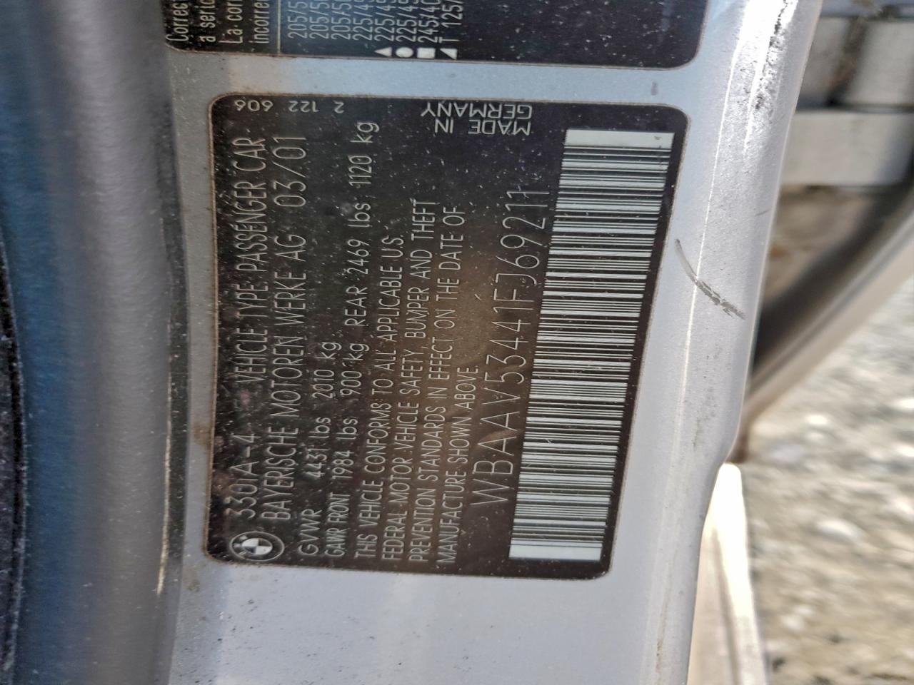 2001 BMW 330 I VIN: WBAAV53441FJ69211 Lot: 94595895