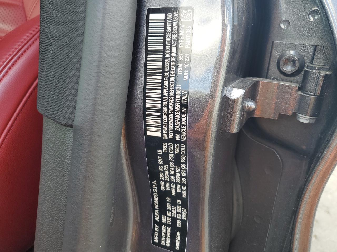 2024 Alfa Romeo Stelvio Ti VIN: ZASPAKBN5R7D80531 Lot: 91197885