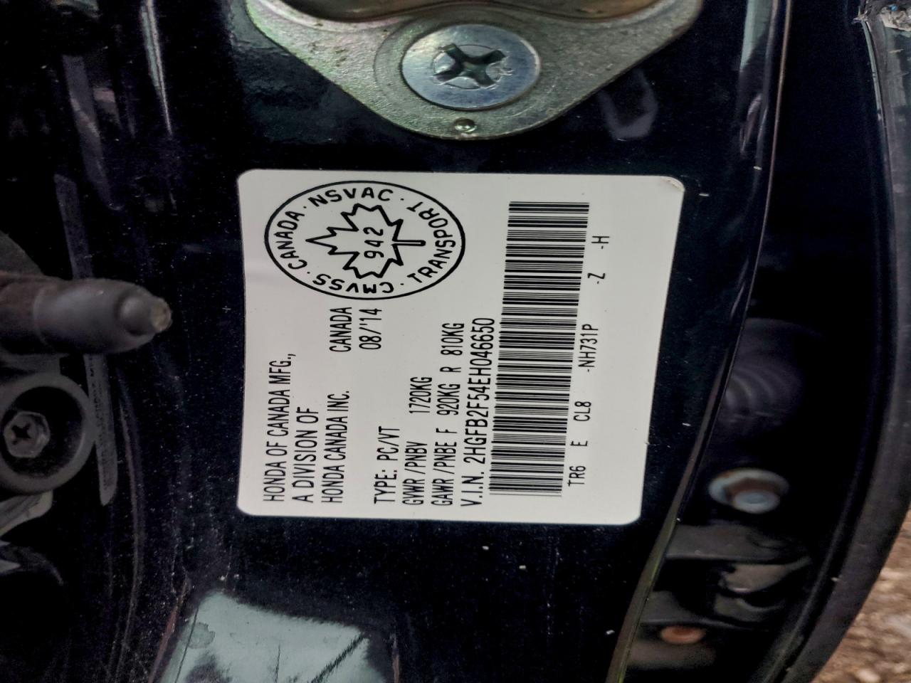 2014 Honda Civic Lx VIN: 2HGFB2F54EH046650 Lot: 94222195