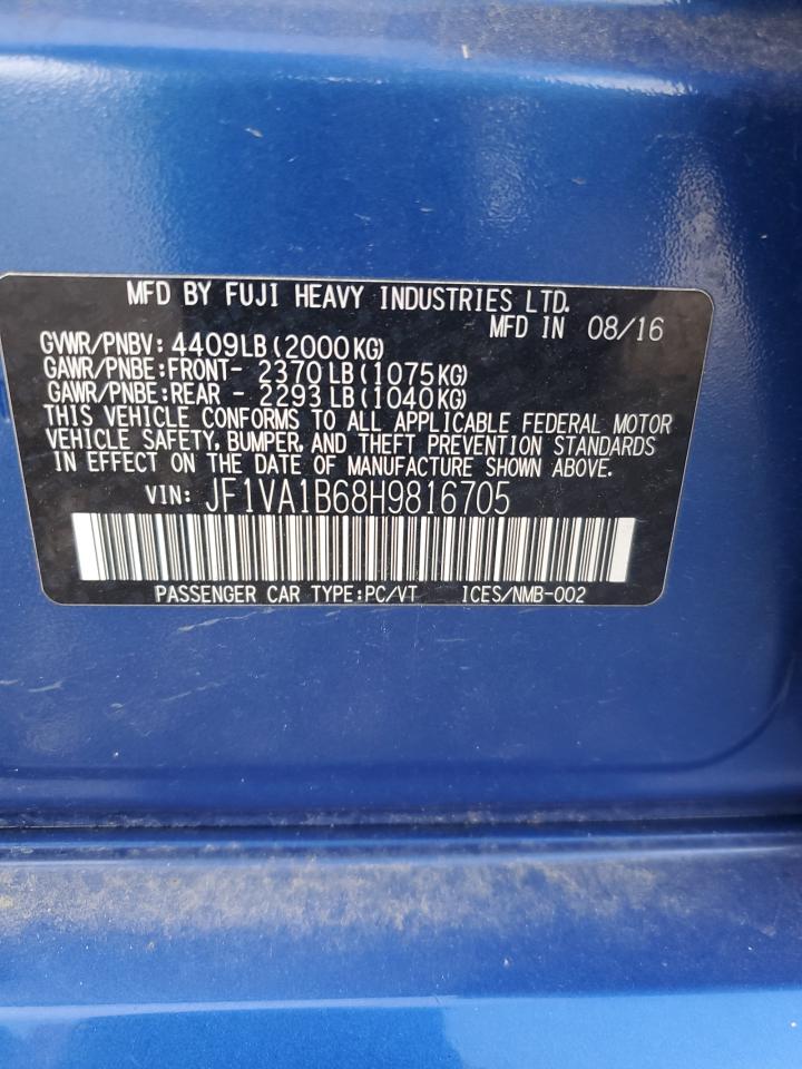 2017 Subaru Wrx VIN: JF1VA1B68H9816705 Lot: 92588815