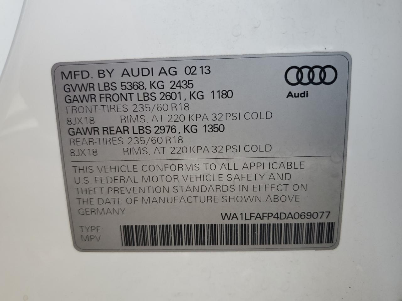 2013 Audi Q5 Premium Plus VIN: WA1LFAFP4DA069077 Lot: 91890205