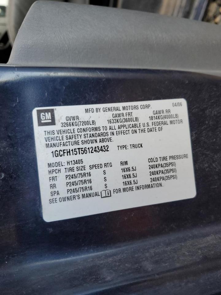 2006 Chevrolet Express Delivery Van VIN: 1GCFH15T561243432 Lot: 93191565