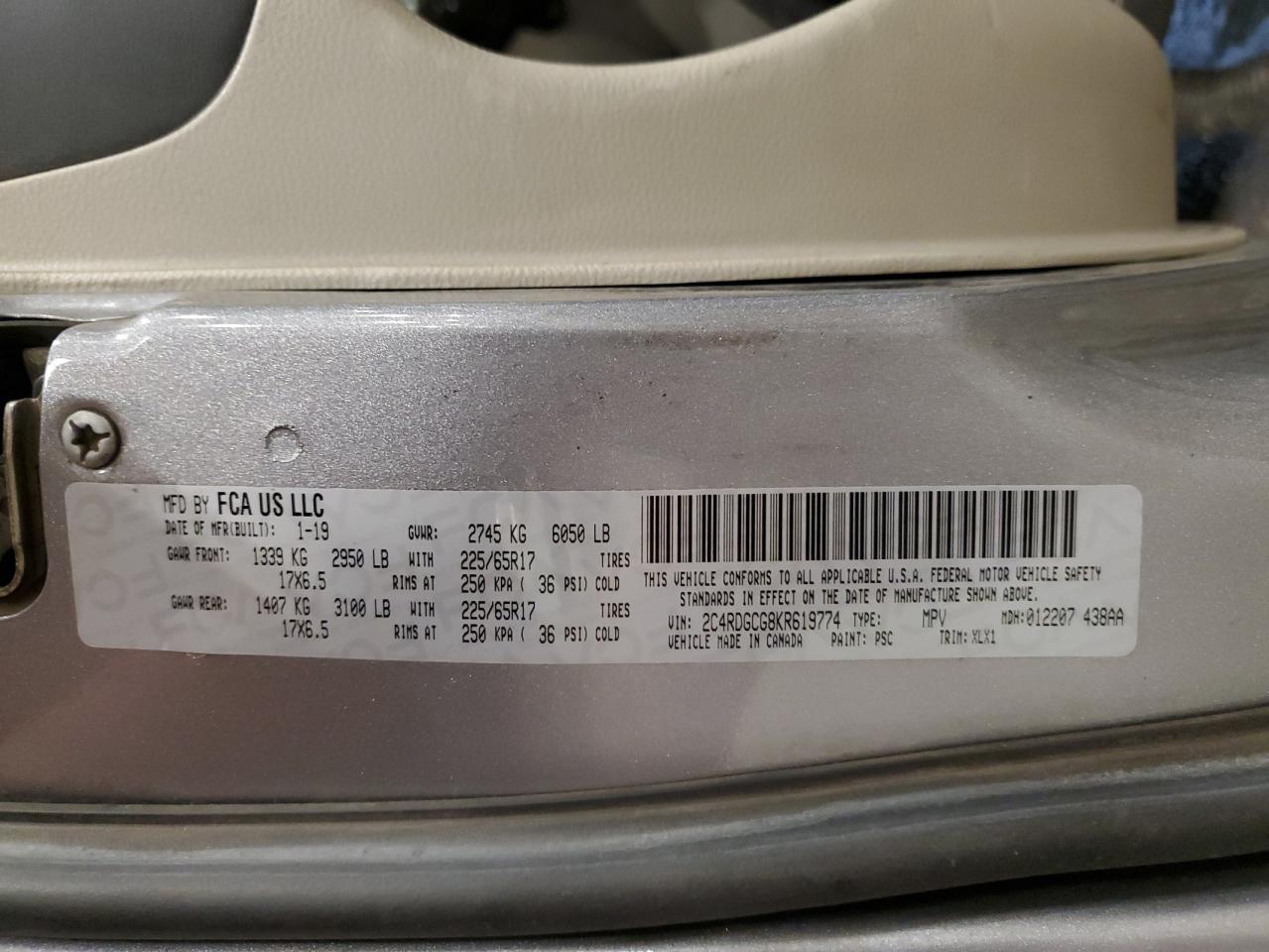 2019 Dodge Grand Caravan Sxt VIN: 2C4RDGCG8KR619774 Lot: 90825045