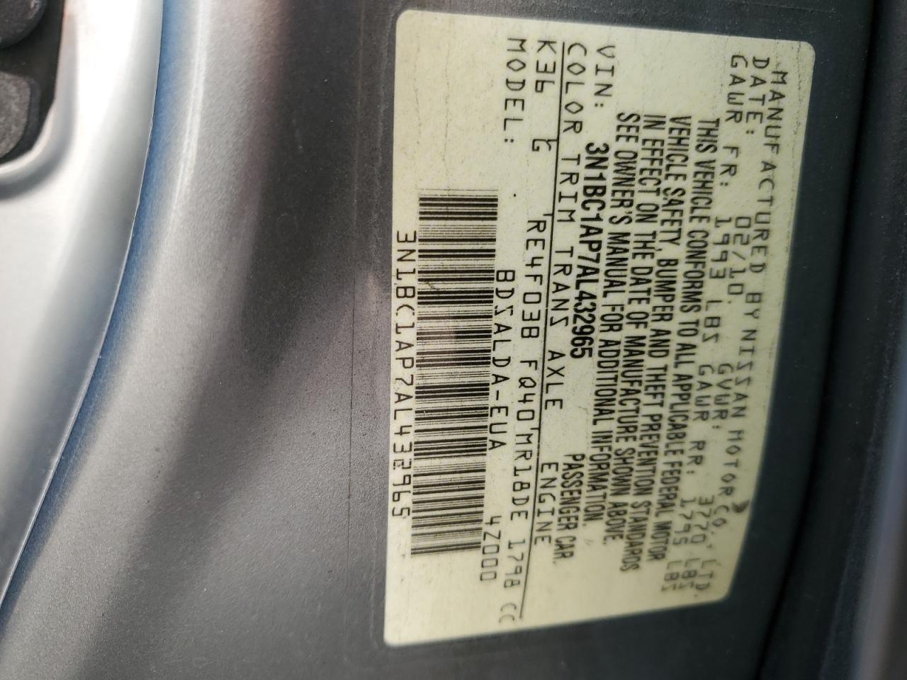 2010 Nissan Versa S VIN: 3N1BC1AP7AL432965 Lot: 93181525