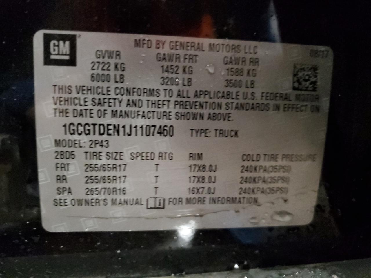 2018 Chevrolet Colorado Z71 VIN: 1GCGTDEN1J1107460 Lot: 92850375