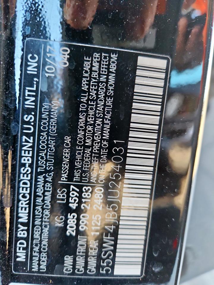 2018 Mercedes-Benz C 300 VIN: 55SWF4JB5JU254031 Lot: 91914475