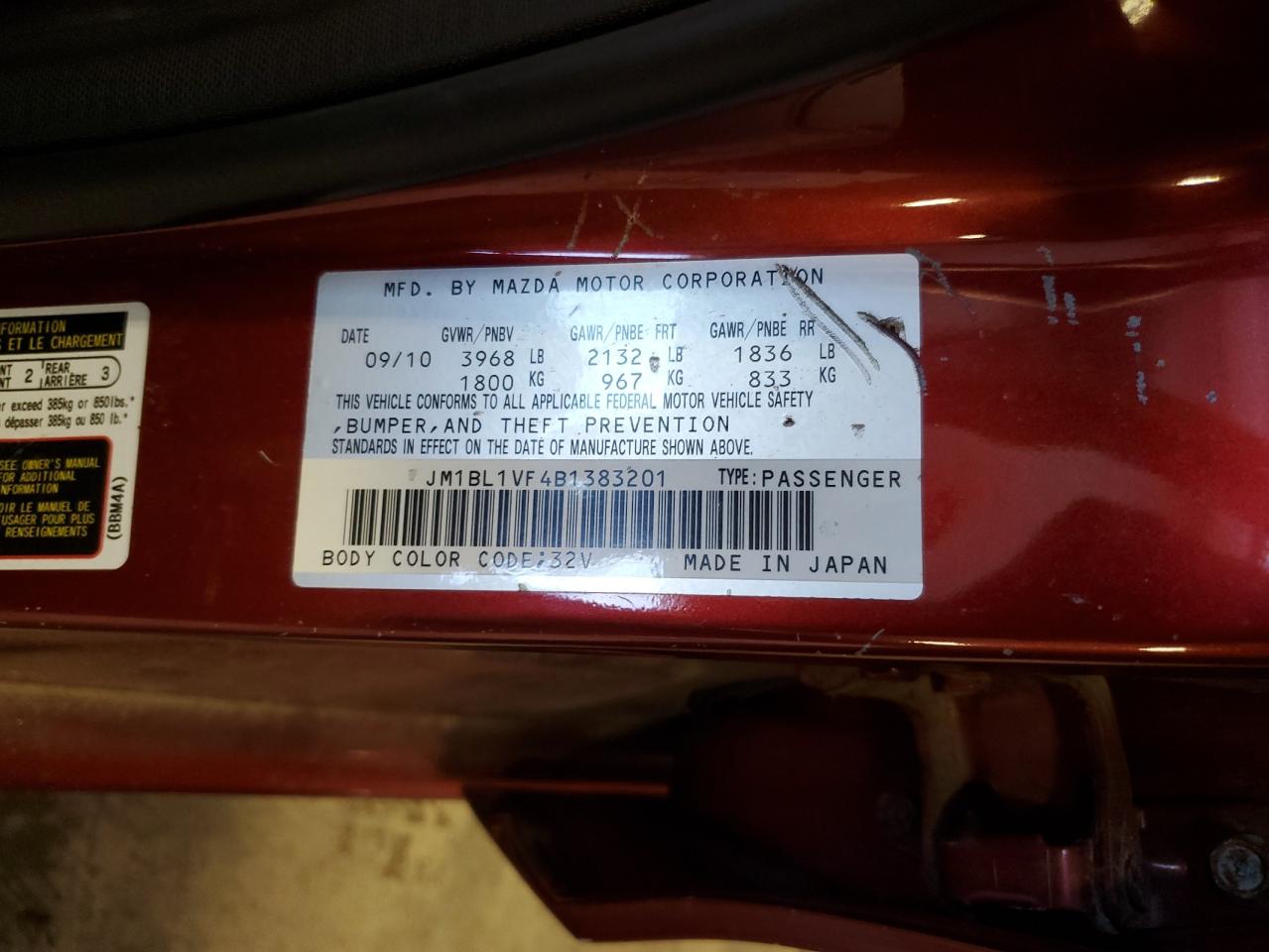 2011 Mazda 3 I VIN: JM1BL1VF4B1383201 Lot: 92235865