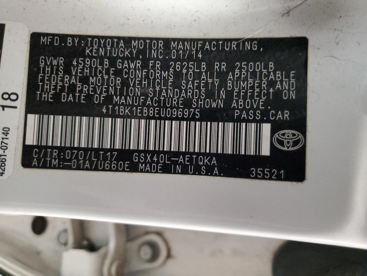 2014 Toyota Avalon Base VIN: 4T1BK1EB8EU096975 Lot: 92273885