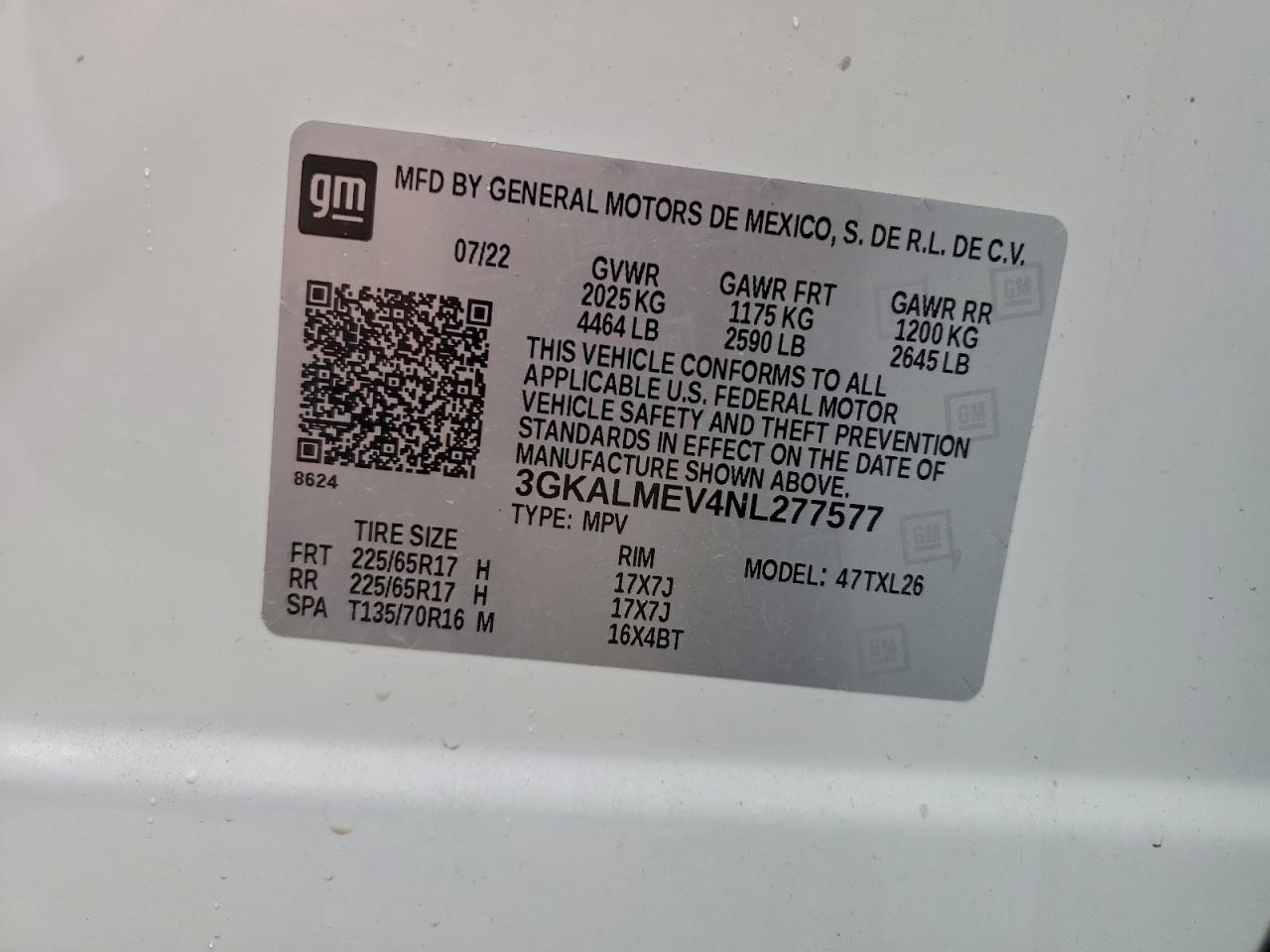 2022 GMC Terrain Sle VIN: 3GKALMEV4NL277577 Lot: 93618475