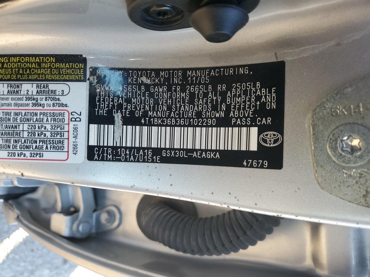 2006 Toyota Avalon Xl VIN: 4T1BK36B36U102290 Lot: 91343165