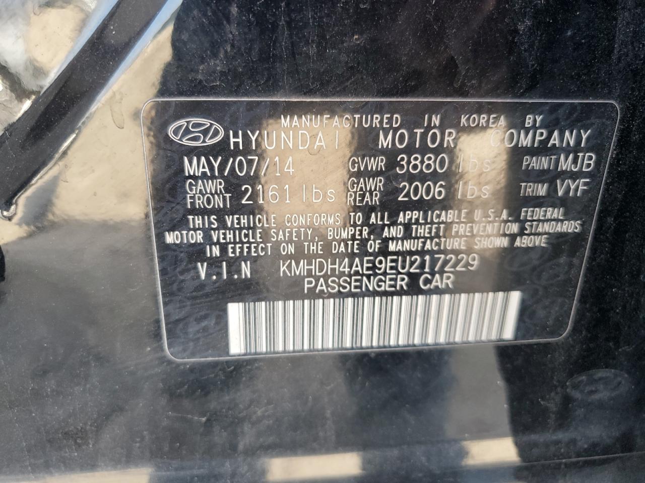 2014 Hyundai Elantra Se VIN: KMHDH4AE9EU217229 Lot: 93599355