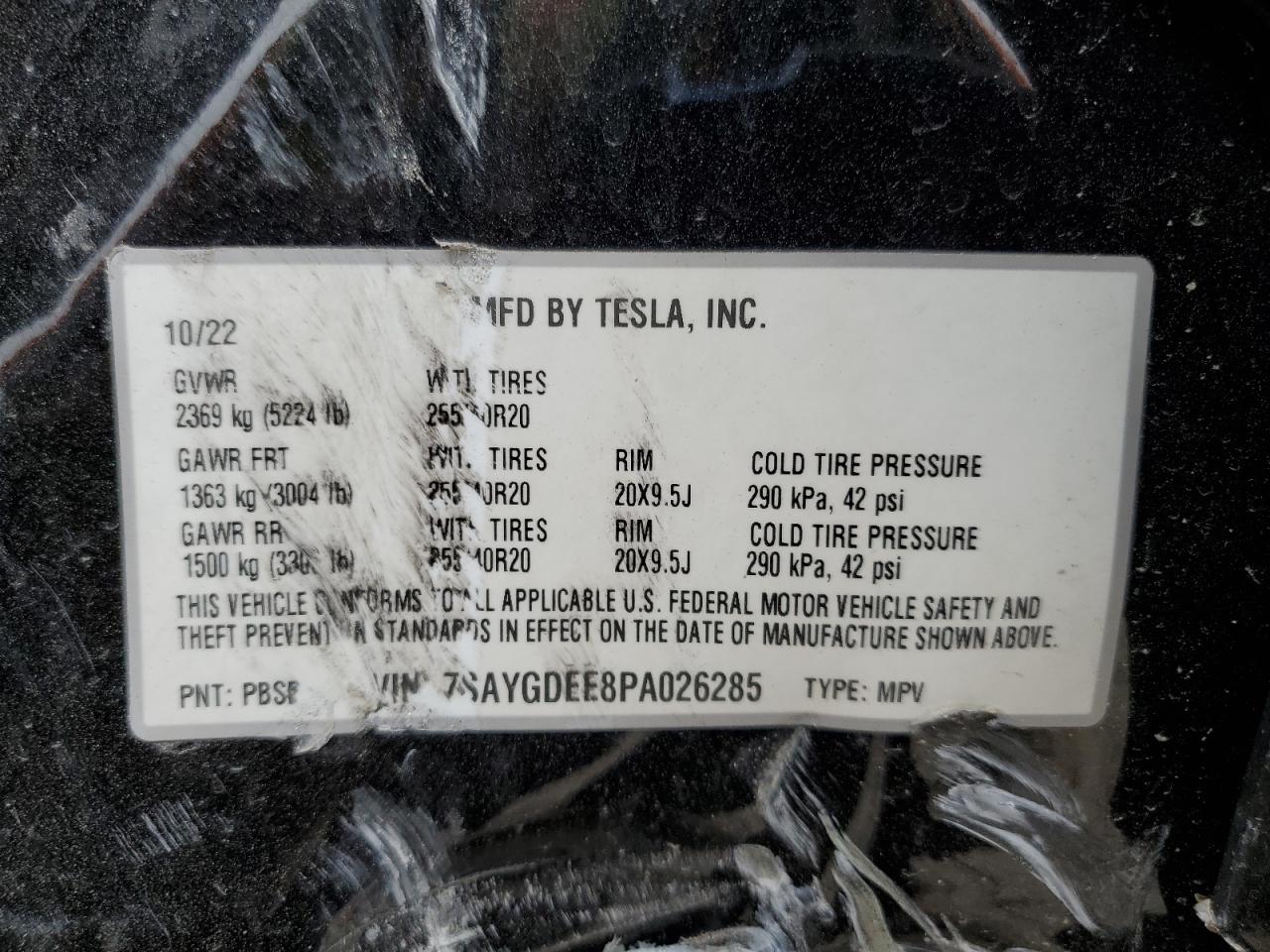 2023 Tesla Model Y VIN: 7SAYGDEE8PA026285 Lot: 91407395