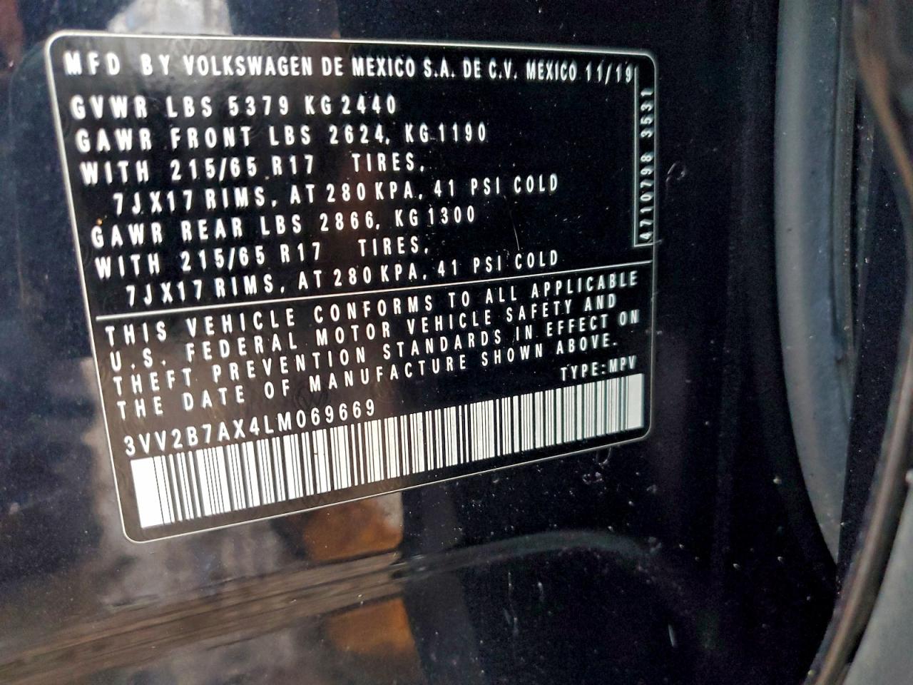 2020 Volkswagen Tiguan Se VIN: 3VV2B7AX4LM069669 Lot: 94230615