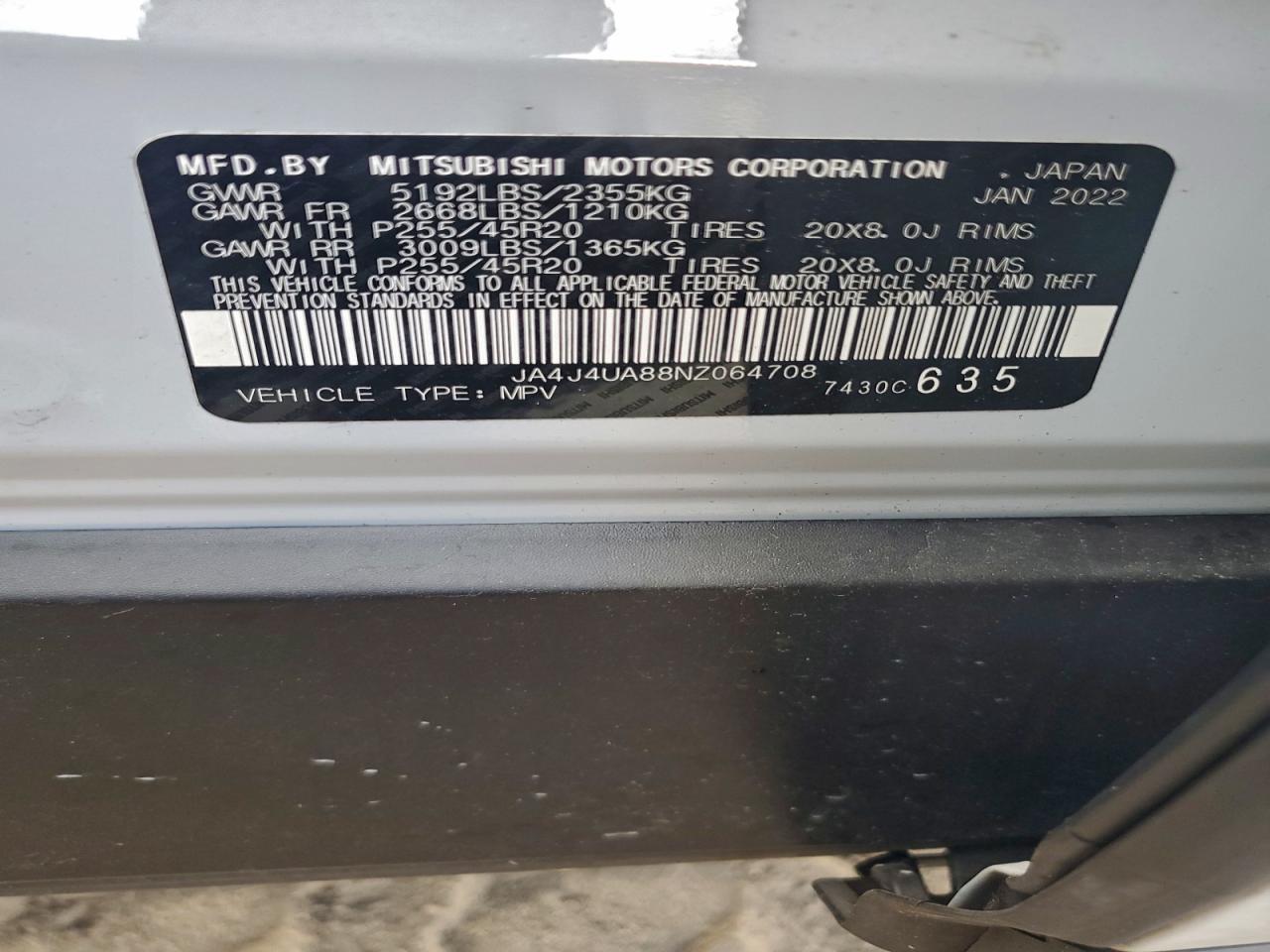 2022 Mitsubishi Outlander Se VIN: JA4J4UA88NZ064708 Lot: 94443425
